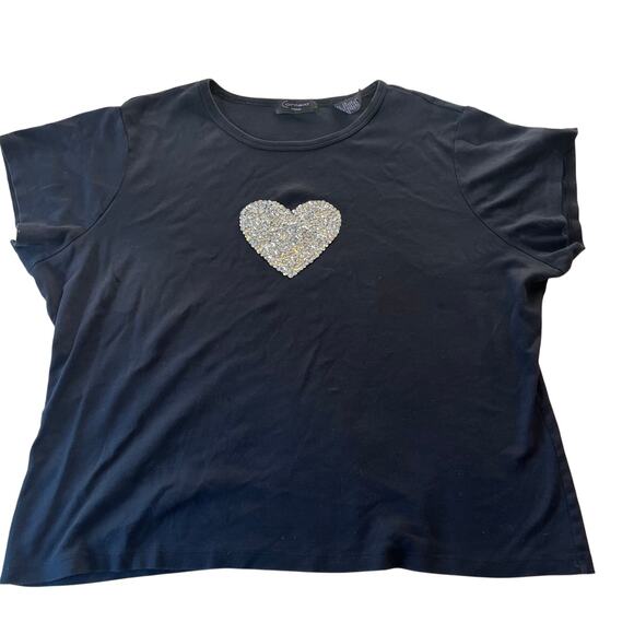 Y2K 2000s Black Sequin Heart Baby Tee Plus Size 3X Punk Grunge Skater - Picture 1 of 6